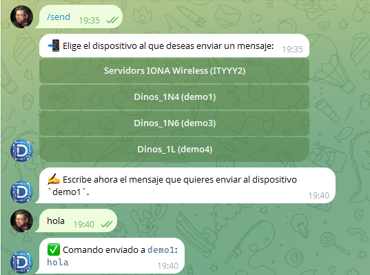 Ejemplo de envío de mensaje vía Telegram