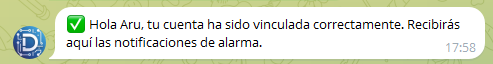 Ejemplo de vinculación exitosa con Telegram